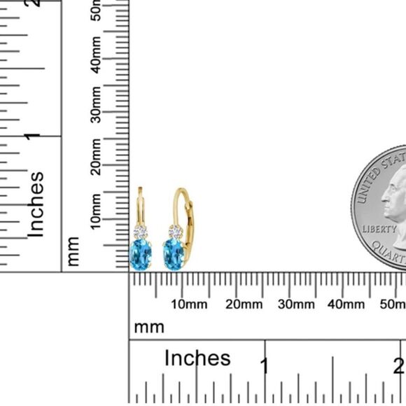 14K Yellow Gold with 1.07 Cttw Swiss Blue Topaz and Diamond Leverback Earrings - Picture 4 of 4